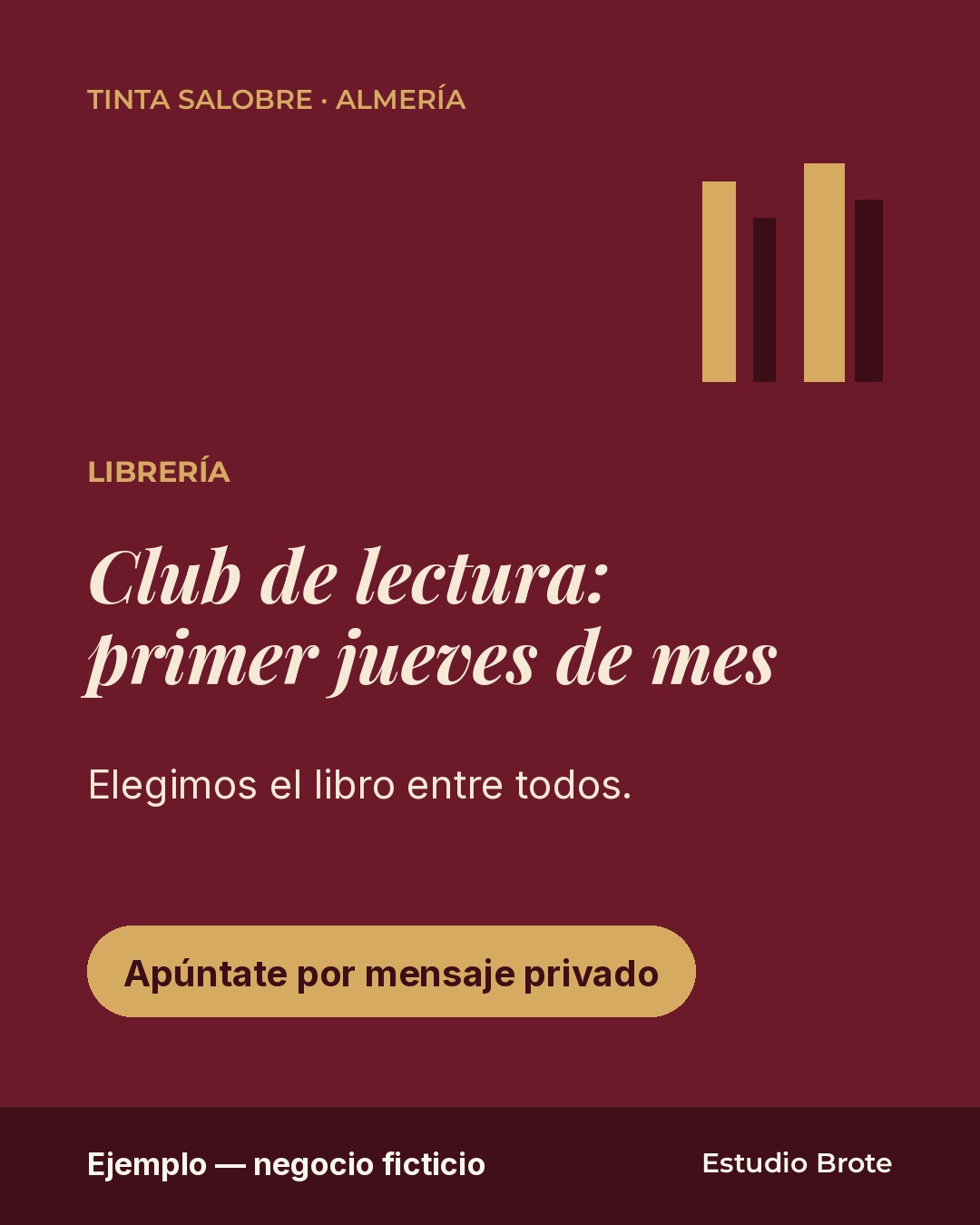 Publicación de ejemplo para Tinta Salobre, librería ficticia en Almería
